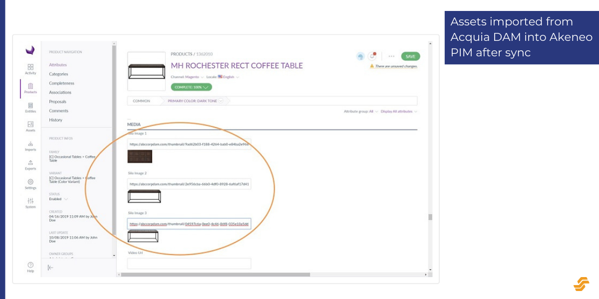 Assets imported from Widen DAM into Akeneo PIM